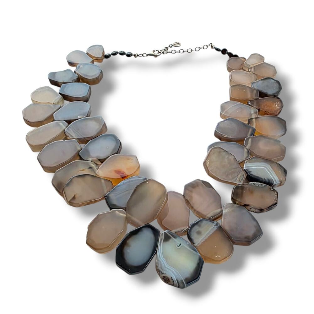 Barse Botswana Agate Slab Necklace Sterling Silver 925 New Statement Gray